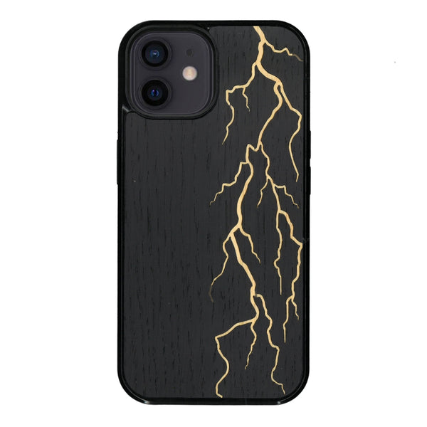 Coque de protection en bois véritable fabriquée en France pour iPhone 11 alliant plusieurs essences de bois pour représenter un éclair divin