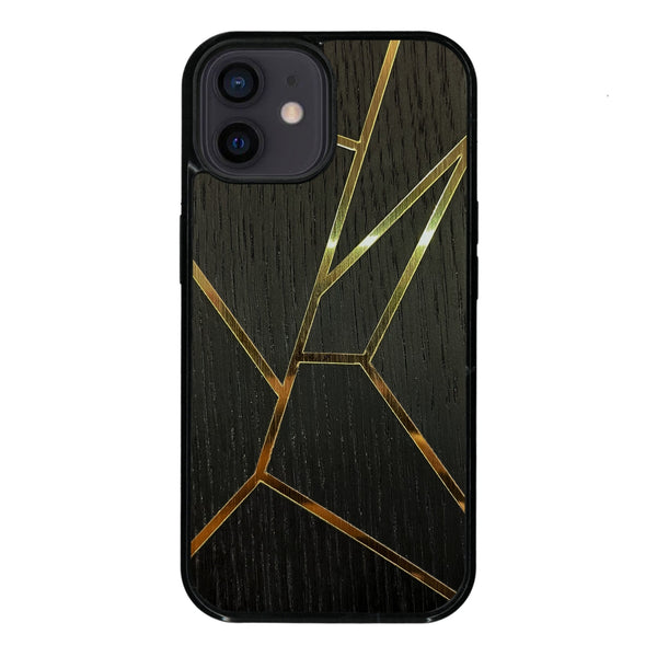 Coque de protection en bois véritable fabriquée en France pour iPhone 12 alliant plusieurs essences de bois pour représenter des fragments design