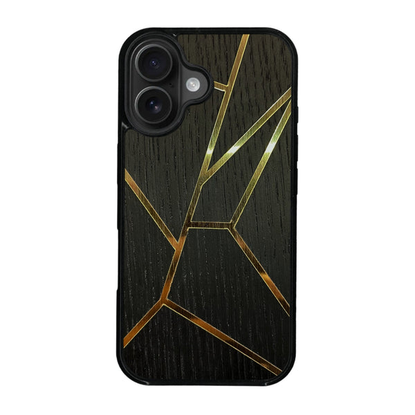 Coque de protection en bois véritable fabriquée en France pour iPhone 16 alliant plusieurs essences de bois pour représenter des fragments design