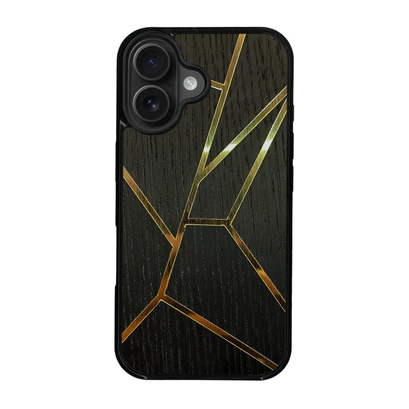 Coque de protection en bois véritable fabriquée en France pour iPhone 16 Plus alliant plusieurs essences de bois pour représenter des fragments design