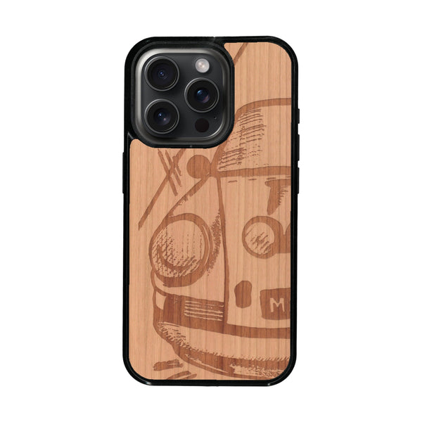 Coque de protection en bois véritable fabriquée en France pour iPhone 16 Pro Max + MagSafe® sur le thème de l'automobile avec une authentique Porsche