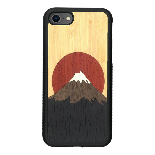 Coque de protection en bois véritable fabriquée en France pour iPhone 5 / 5s alliant plusieurs essences de bois pour représenter le mont Fuji