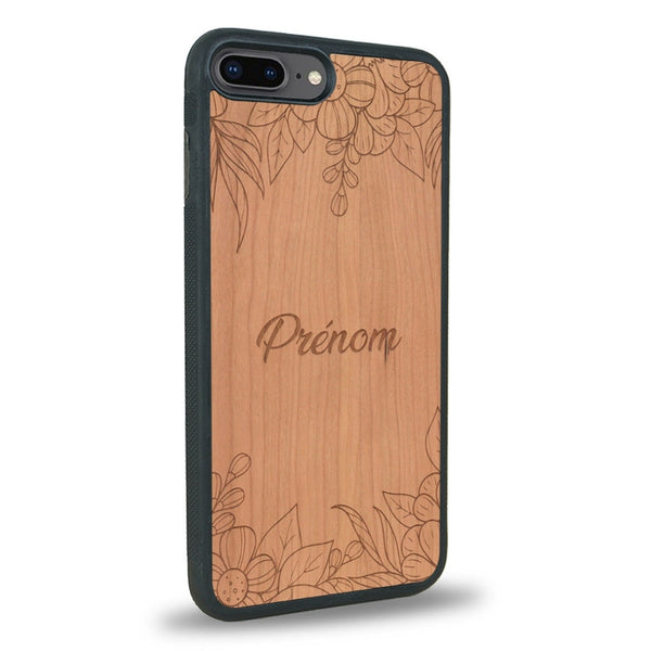 Coque de protection en bois véritable fabriquée en France pour iPhone 7 / 8 sur le thème de la fête des mères avec un motif représentant des fleurs et des feuilles