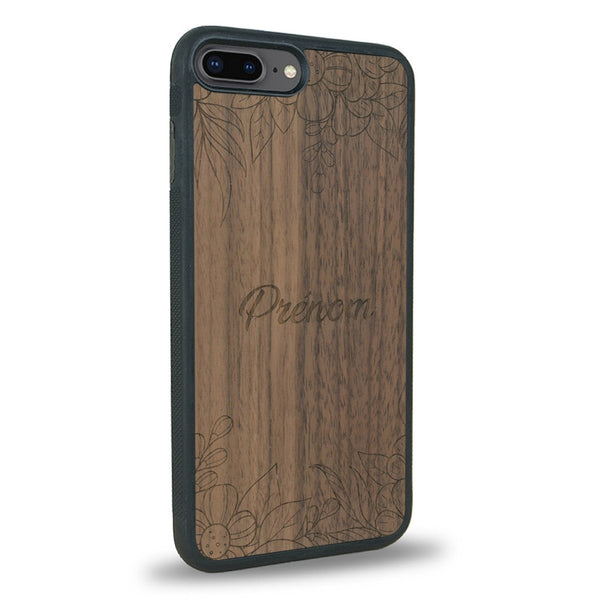 Coque de protection en bois véritable fabriquée en France pour iPhone 7 / 8 sur le thème de la fête des mères avec un motif représentant des fleurs et des feuilles