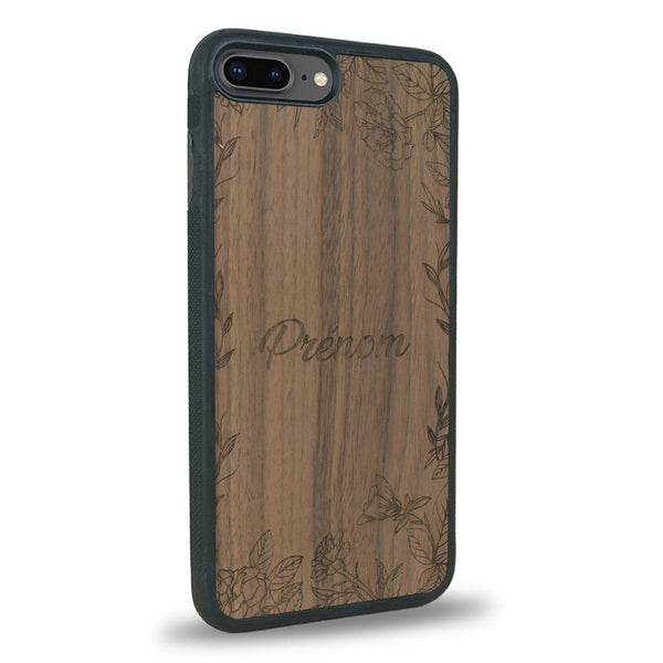 Coque de protection en bois véritable fabriquée en France pour iPhone 7 / 8 sur le thème de la fête des mères avec un motif représentant des fleurs et des feuilles