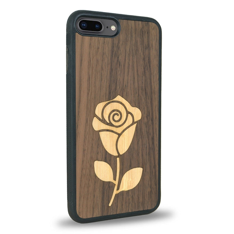 Coque de protection en bois véritable fabriquée en France pour iPhone 7 / 8 alliant plusieurs essences de bois pour représenter une rose