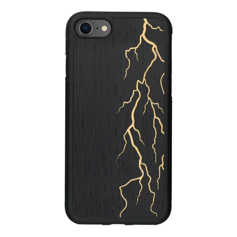 Coque de protection en bois véritable fabriquée en France pour iPhone SE 2016 alliant plusieurs essences de bois pour représenter un éclair divin