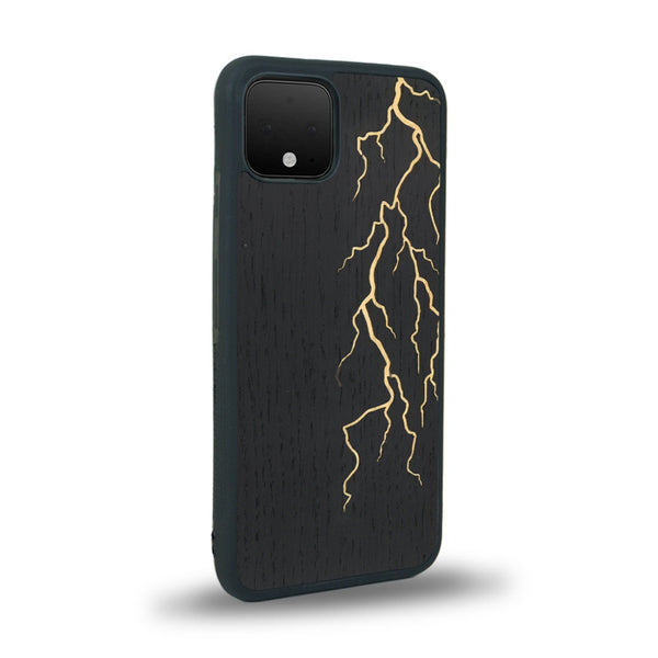 Coque de protection en bois véritable fabriquée en France pour Google Pixel 4 alliant plusieurs essences de bois pour représenter un éclair divin