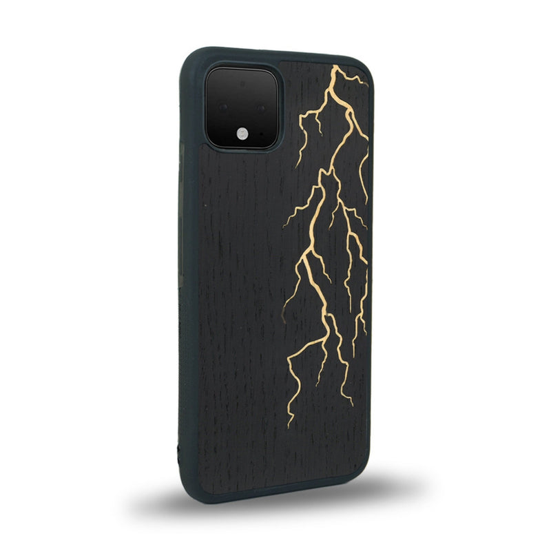 Coque de protection en bois véritable fabriquée en France pour Google Pixel 4 alliant plusieurs essences de bois pour représenter un éclair divin