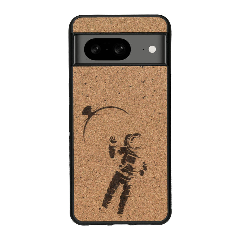 Coque de protection en bois véritable fabriquée en France pour Google Pixel 7A sur le thème des astronautes