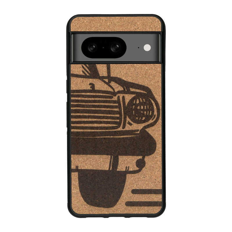 Coque de protection en bois véritable fabriquée en France pour Google Pixel 7A sur le thème de l'automobile avec une authentique Mustang