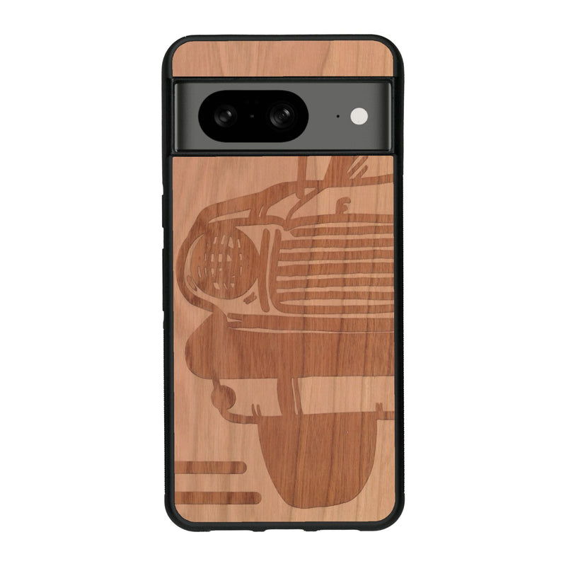 Coque de protection en bois véritable fabriquée en France pour Google Pixel 7A sur le thème de l'automobile avec une authentique Mustang