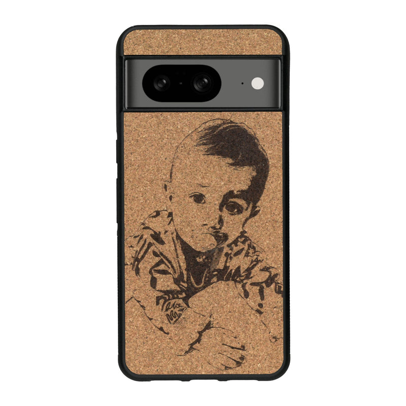 Coque de protection en bois véritable fabriquée en France pour Google Pixel 7A avec gravure personnalisée à partir d'une photo, d'une image, d'un logo, des initials ou d'une phrase