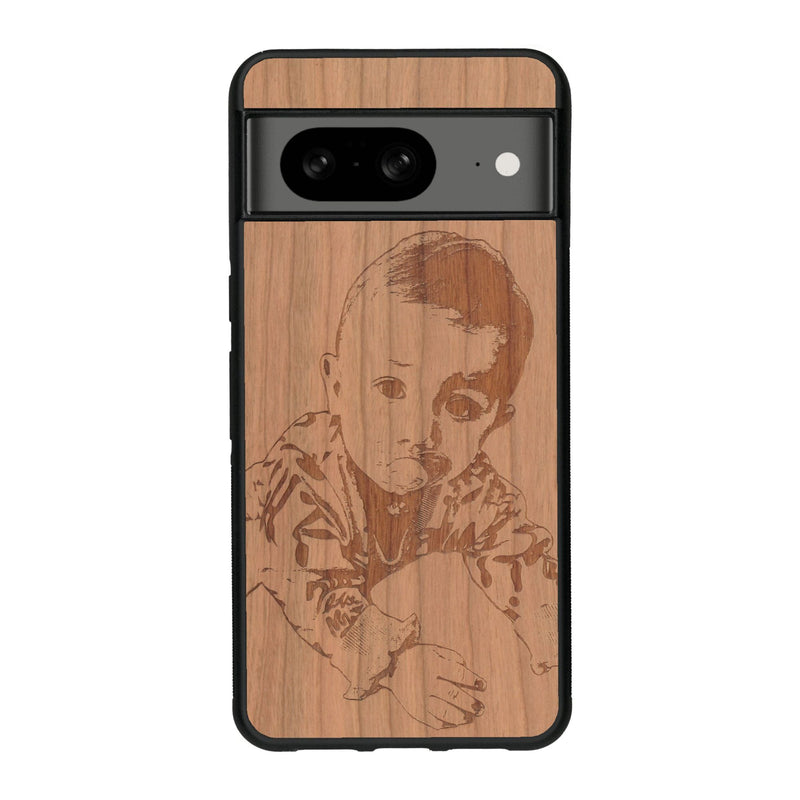 Coque de protection en bois véritable fabriquée en France pour Google Pixel 7A avec gravure personnalisée à partir d'une photo, d'une image, d'un logo, des initials ou d'une phrase