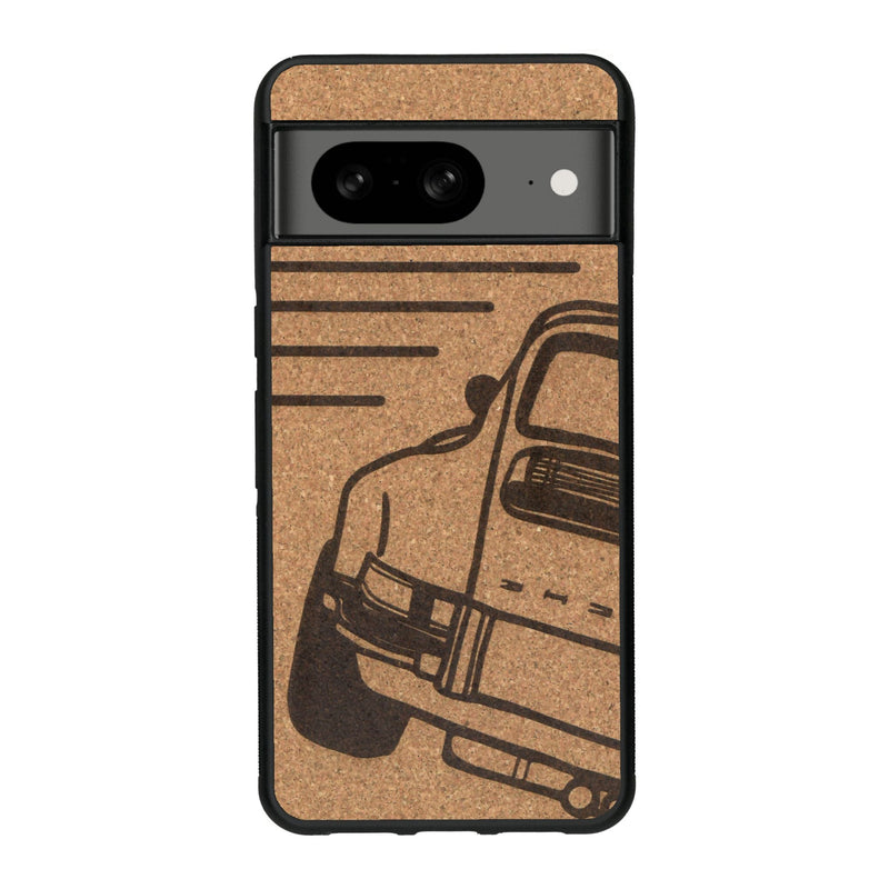 Coque de protection en bois véritable fabriquée en France pour Google Pixel 7A sur le thème de l'automobile avec une authentique Porsche