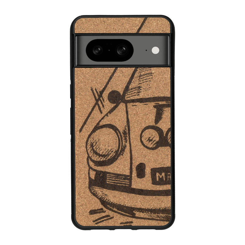 Coque de protection en bois véritable fabriquée en France pour Google Pixel 7A sur le thème de l'automobile avec une authentique Porsche