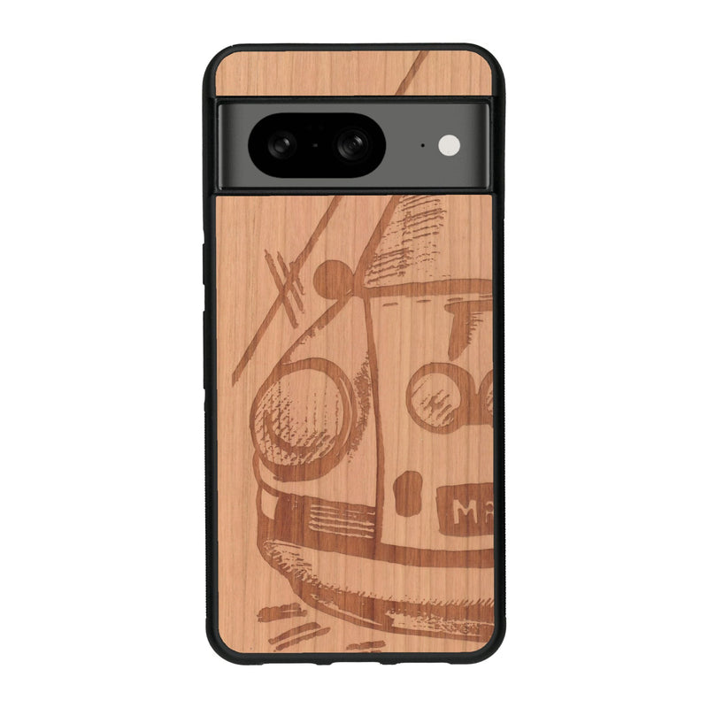 Coque de protection en bois véritable fabriquée en France pour Google Pixel 7A sur le thème de l'automobile avec une authentique Porsche