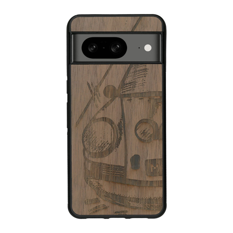 Coque de protection en bois véritable fabriquée en France pour Google Pixel 7A sur le thème de l'automobile avec une authentique Porsche