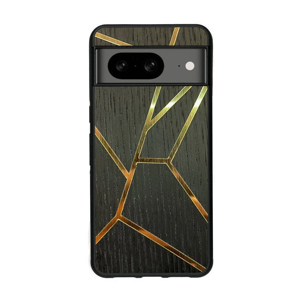 Coque de protection en bois véritable fabriquée en France pour Google Pixel 8A alliant plusieurs essences de bois pour représenter des fragments design