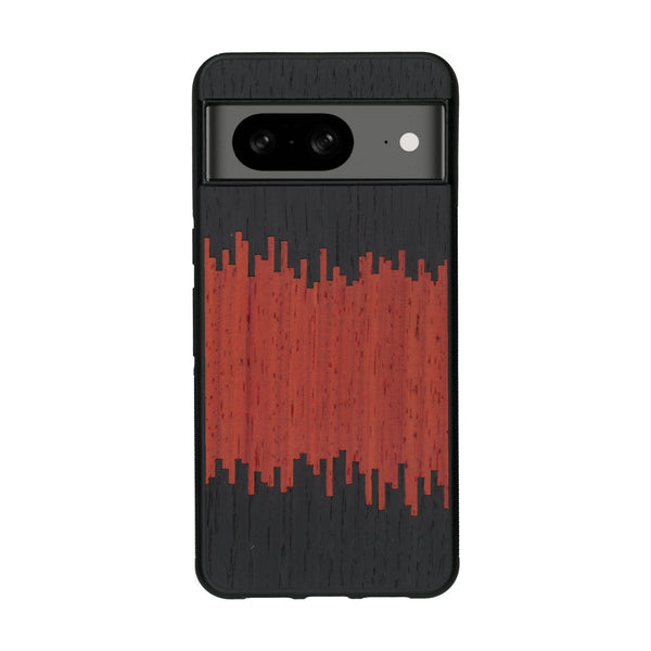 Coque de protection en bois véritable fabriquée en France pour Google Pixel 8A alliant plusieurs essences de bois pour représenter du magma en fusion