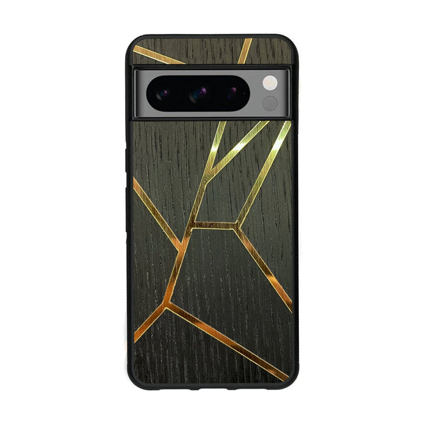 Coque de protection en bois véritable fabriquée en France pour Google Pixel 8Pro alliant plusieurs essences de bois pour représenter des fragments design