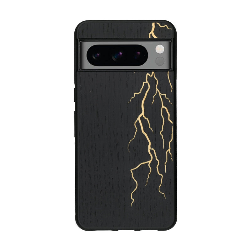 Coque de protection en bois véritable fabriquée en France pour Google Pixel 8Pro alliant plusieurs essences de bois pour représenter un éclair divin