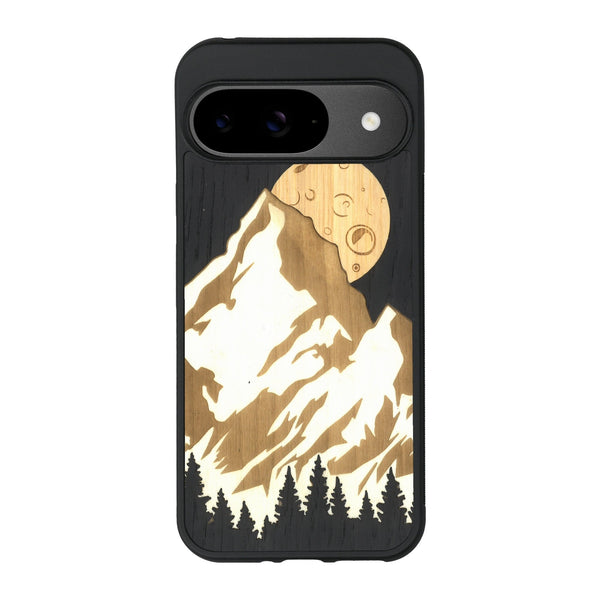 Coque de protection en bois véritable fabriquée en France pour Google Pixel 9 alliant plusieurs essences de bois pour représenter le mont Everest