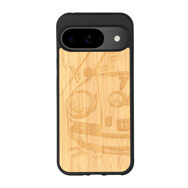 Coque de protection en bois véritable fabriquée en France pour Google Pixel 9 sur le thème de l'automobile avec une authentique Porsche