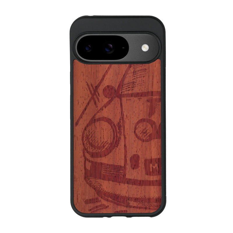 Coque de protection en bois véritable fabriquée en France pour Google Pixel 9 sur le thème de l'automobile avec une authentique Porsche