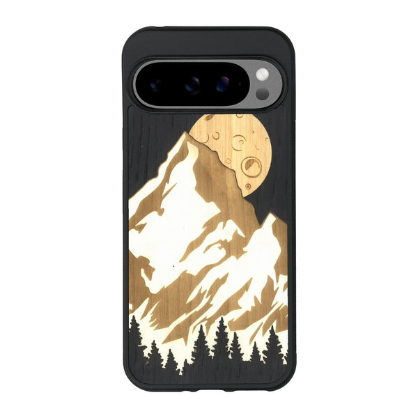 Coque de protection en bois véritable fabriquée en France pour Google Pixel 9 Pro alliant plusieurs essences de bois pour représenter le mont Everest