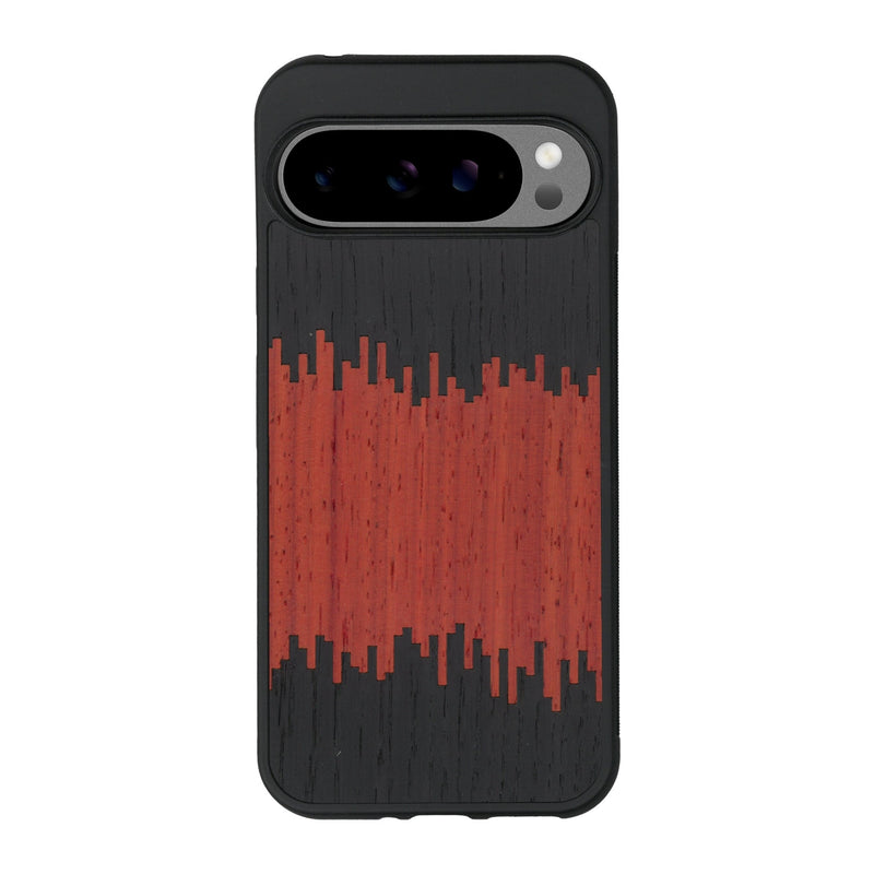 Coque de protection en bois véritable fabriquée en France pour Google Pixel 9 Pro alliant plusieurs essences de bois pour représenter du magma en fusion