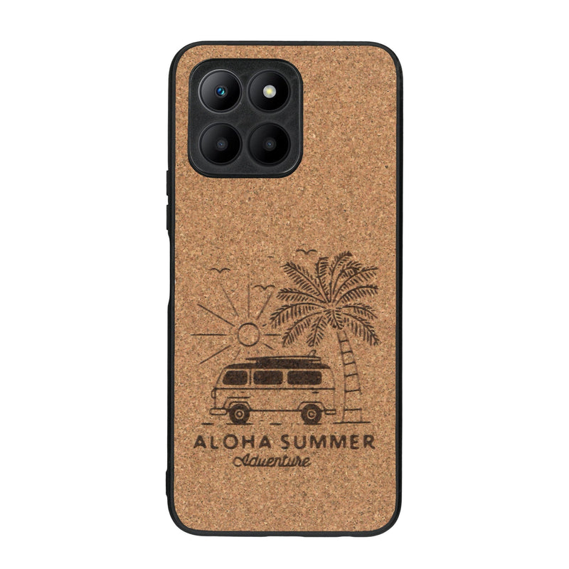 Coque de protection en bois véritable fabriquée en France pour Honor 70 Lite sur le thème de la plage, de l'été et vanlife.