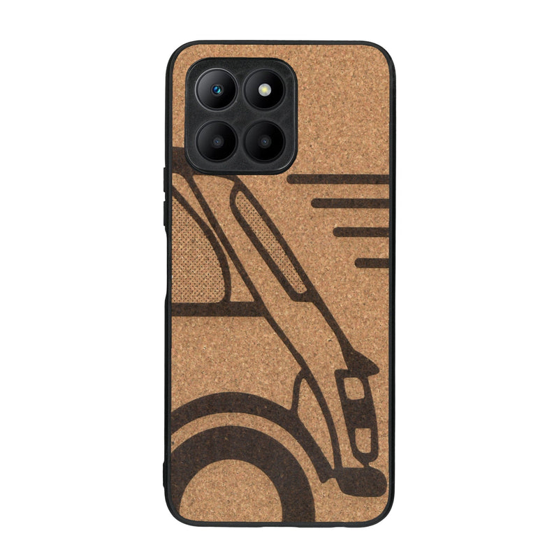 Coque de protection en bois véritable fabriquée en France pour Honor 70 Lite sur le thème de l'automobile avec une authentique Mini Cooper