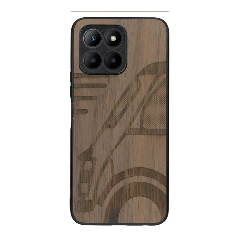 Coque de protection en bois véritable fabriquée en France pour Honor 70 Lite sur le thème de l'automobile avec une authentique Mini Cooper