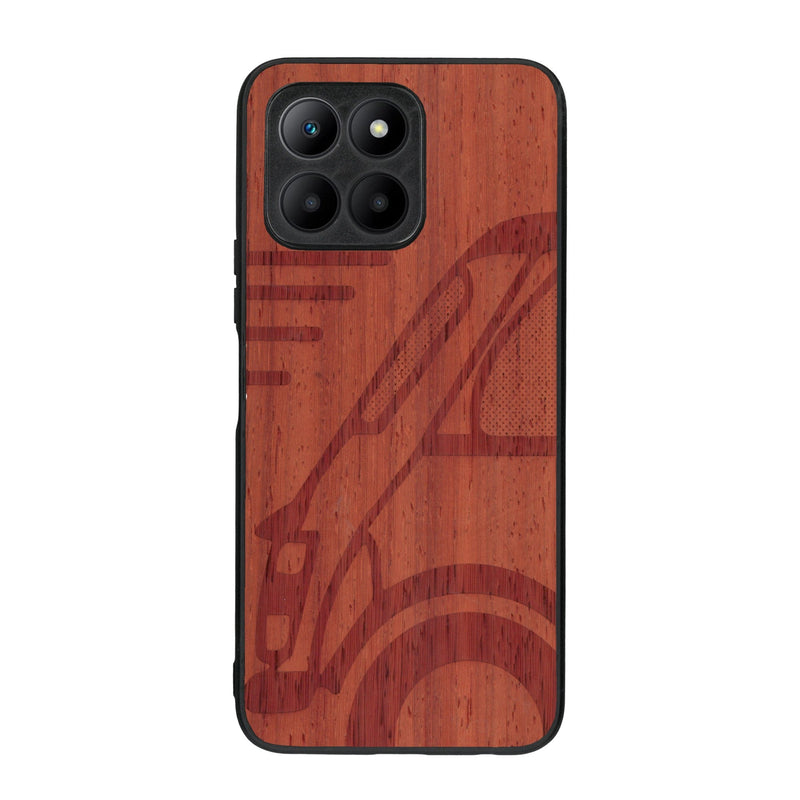 Coque de protection en bois véritable fabriquée en France pour Honor 70 Lite sur le thème de l'automobile avec une authentique Mini Cooper