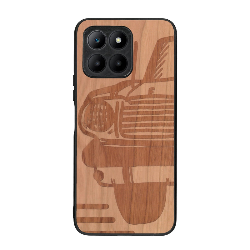 Coque de protection en bois véritable fabriquée en France pour Honor 70 Lite sur le thème de l'automobile avec une authentique Mustang