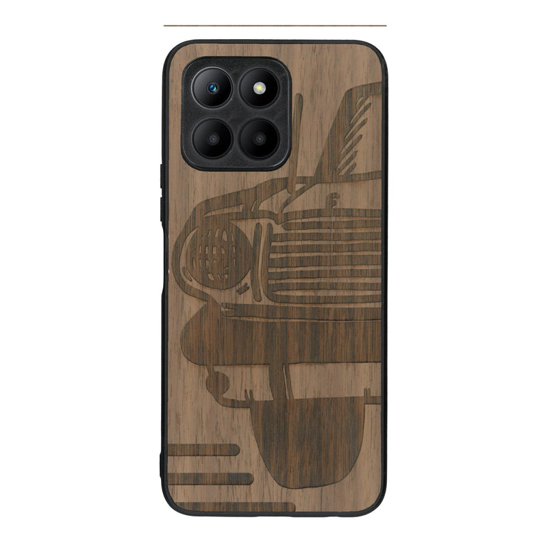 Coque de protection en bois véritable fabriquée en France pour Honor 70 Lite sur le thème de l'automobile avec une authentique Mustang