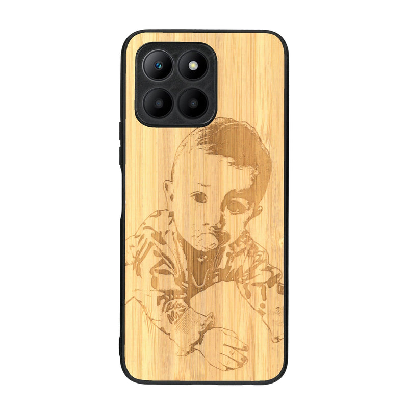 Coque de protection en bois véritable fabriquée en France pour Honor 70 Lite avec gravure personnalisée à partir d'une photo, d'une image, d'un logo, des initials ou d'une phrase