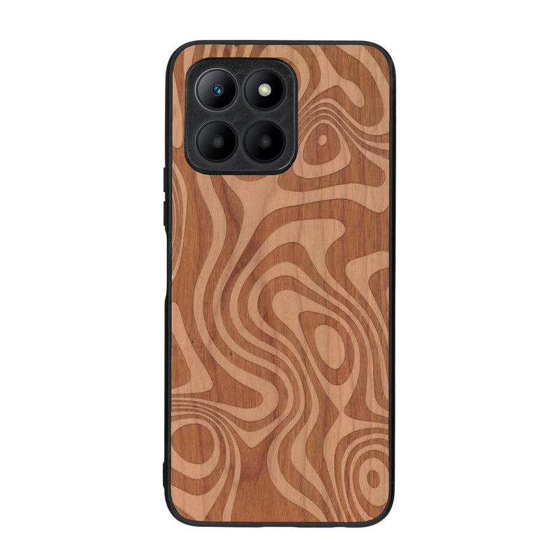 Coque de protection en bois véritable fabriquée en France pour Honor 70 Lite avec un motif abstrait représentant les mouvements de l'eau