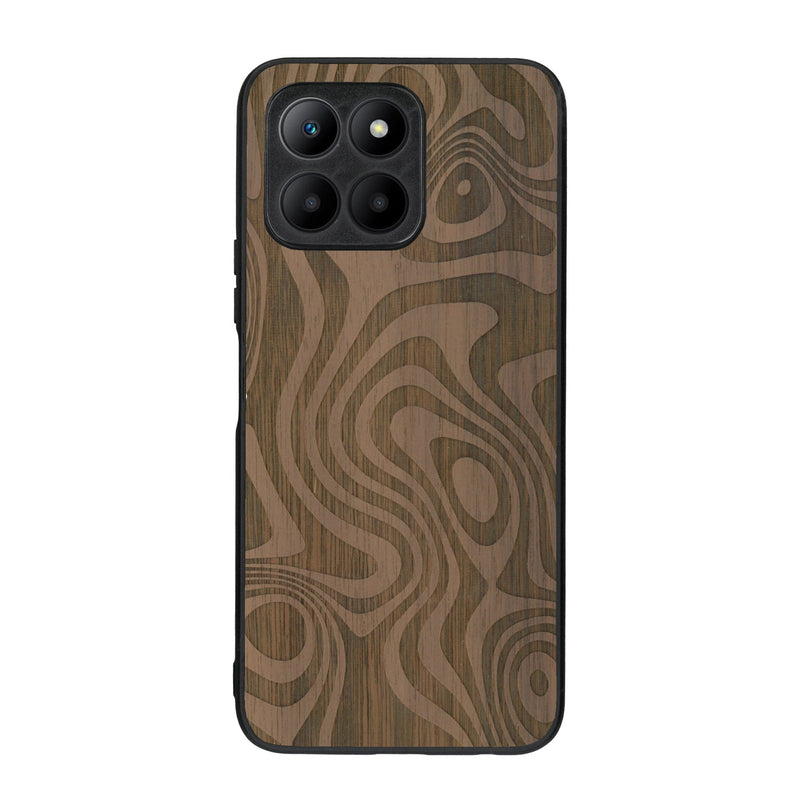 Coque de protection en bois véritable fabriquée en France pour Honor 70 Lite avec un motif abstrait représentant les mouvements de l'eau