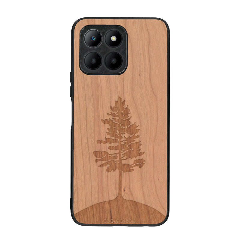 Coque de protection en bois véritable fabriquée en France pour Honor 70 Lite sur le thème de la nature, de la fôret et de l'écoresponsabilité avec une gravure représentant un arbre 