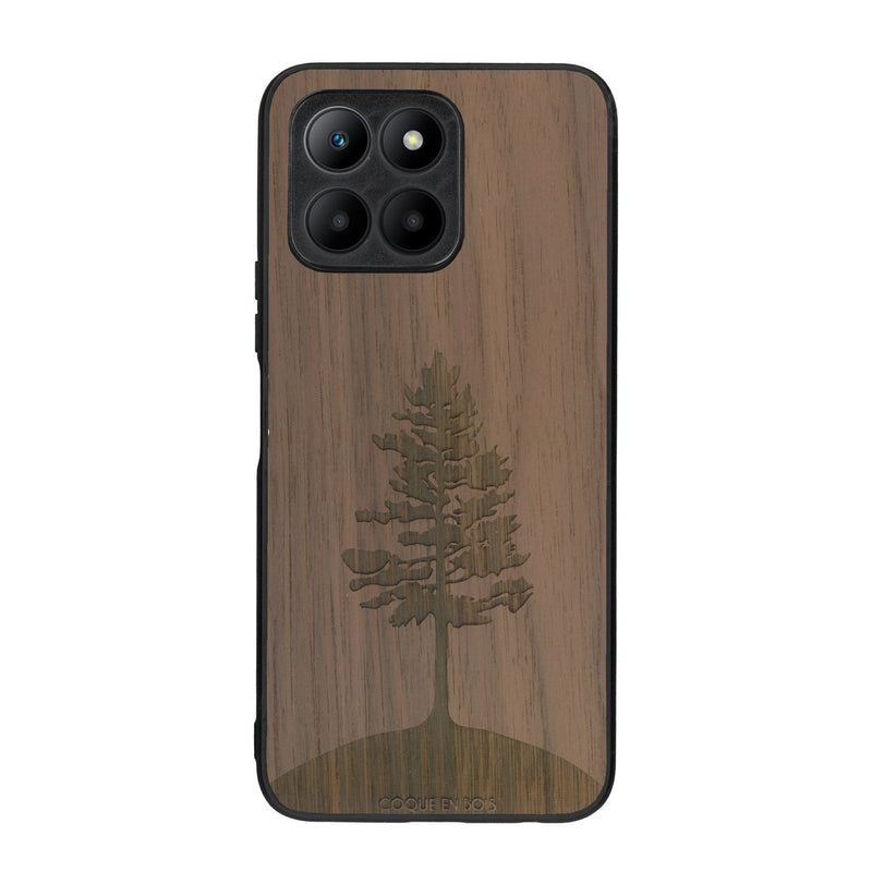 Coque de protection en bois véritable fabriquée en France pour Honor 70 Lite sur le thème de la nature, de la fôret et de l'écoresponsabilité avec une gravure représentant un arbre 