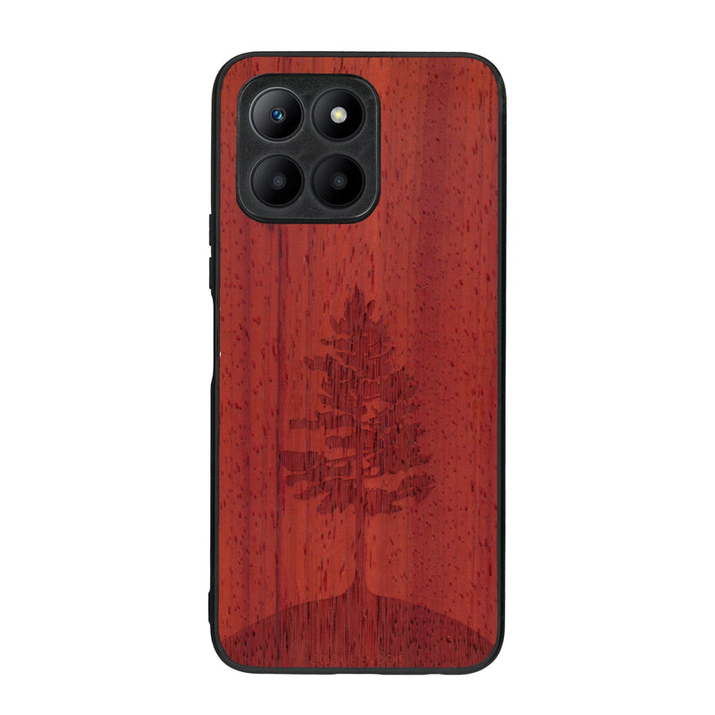 Coque de protection en bois véritable fabriquée en France pour Honor 70 Lite sur le thème de la nature, de la fôret et de l'écoresponsabilité avec une gravure représentant un arbre 