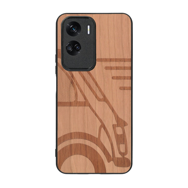 Coque de protection en bois véritable fabriquée en France pour Honor 90 Lite sur le thème de l'automobile avec une authentique Mini Cooper