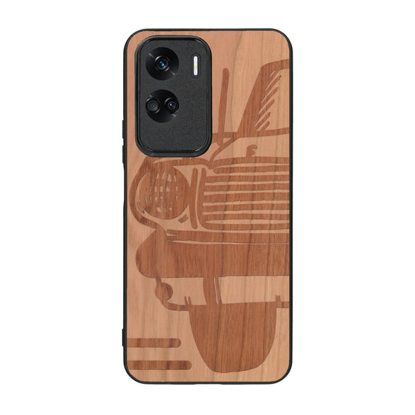 Coque de protection en bois véritable fabriquée en France pour Honor 90 Lite sur le thème de l'automobile avec une authentique Mustang