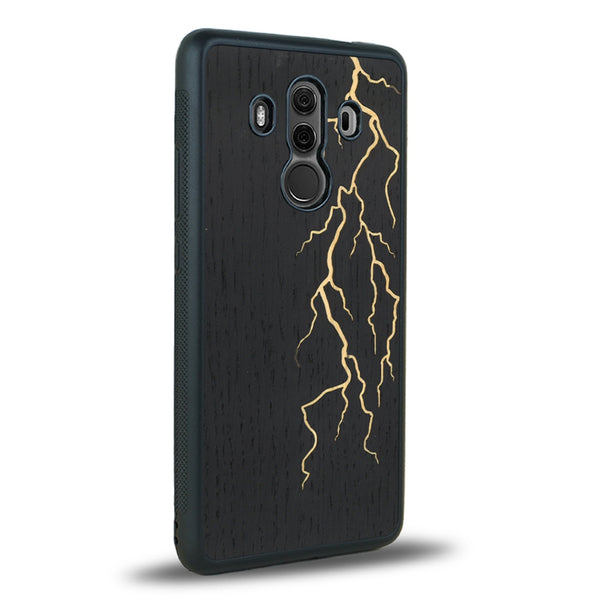 Coque de protection en bois véritable fabriquée en France pour Huawei Mate 10 Pro alliant plusieurs essences de bois pour représenter un éclair divin