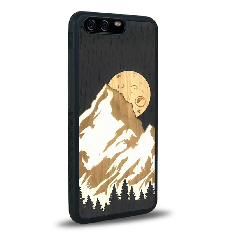 Coque de protection en bois véritable fabriquée en France pour Huawei P10 alliant plusieurs essences de bois pour représenter le mont Everest