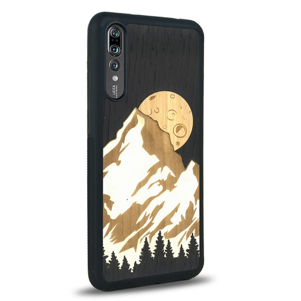 Coque de protection en bois véritable fabriquée en France pour Huawei P20 alliant plusieurs essences de bois pour représenter le mont Everest