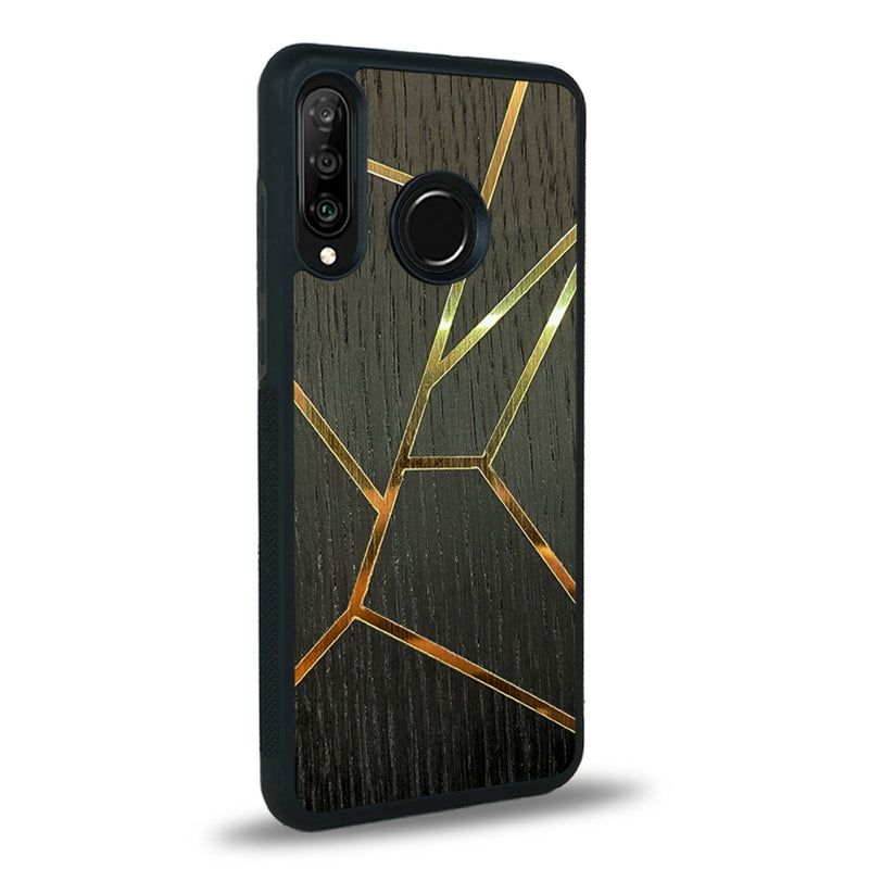 Coque de protection en bois véritable fabriquée en France pour Huawei P30 Lite alliant plusieurs essences de bois pour représenter des fragments design