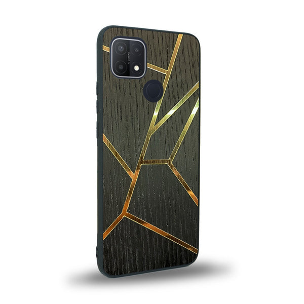 Coque de protection en bois véritable fabriquée en France pour Oppo A15 alliant plusieurs essences de bois pour représenter des fragments design